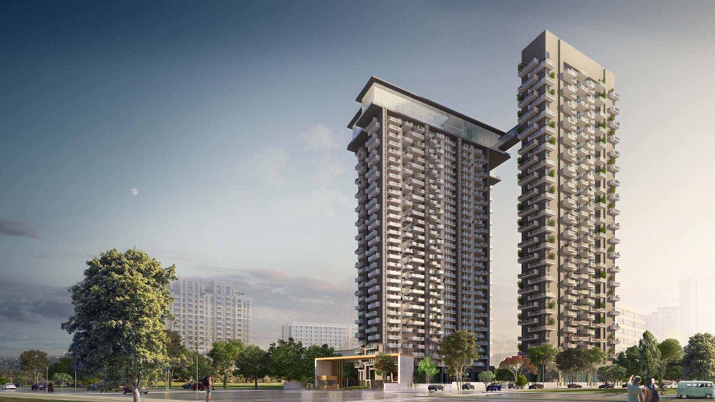 APEX ROSARIO — twin towers with skybridge and landscaped arrival